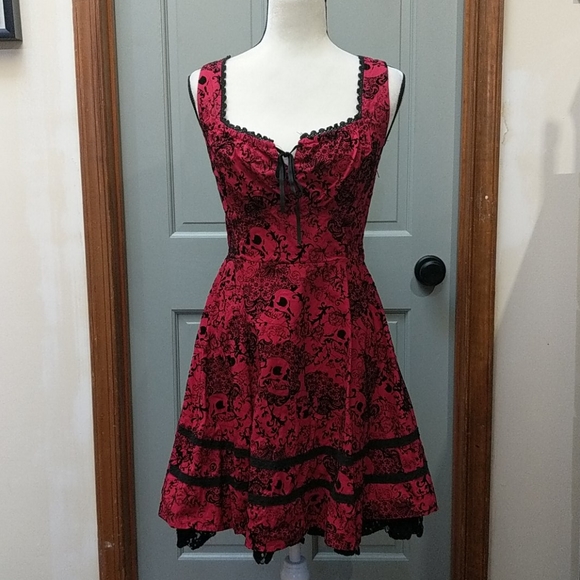 Hot Topic Dresses & Skirts - Hot Topic Velvet Flocked Skull Dress